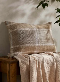 White checked pure linen cushion