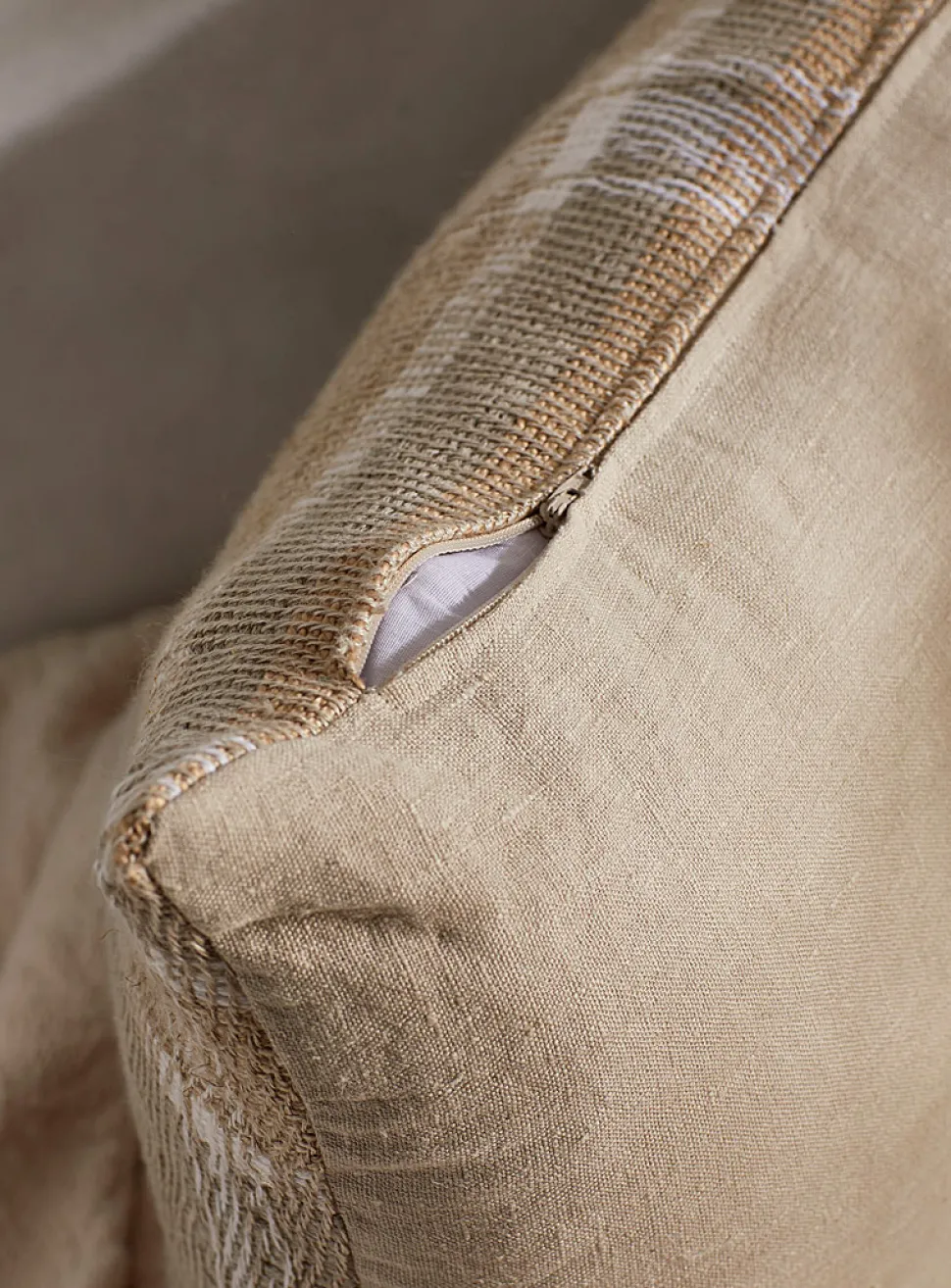 White checked pure linen cushion