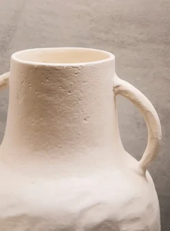 White two-handle textured ceramic vase
