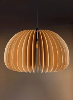 Wooden slat rounded hanging lamp